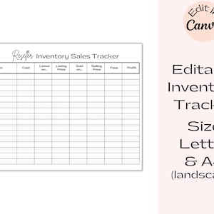 Editable Reseller Inventory Tracker, Printable Business Inventory Record Template, Customizable, Instant Download