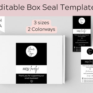 Editable Box Seal Template, Box Seal Label, Custom Branding Template, Shipping Label Template, DIY Parcel Sticker