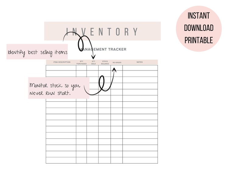 Printable Inventory Tracker, Printable Business Inventory Record Template, Instant Download PDF ...
