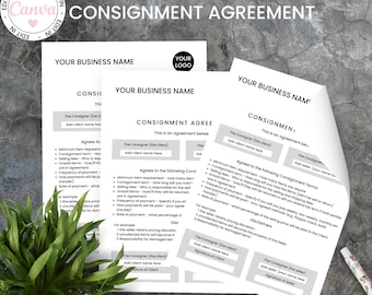 Acuerdo de tienda de consignación, plantilla de términos de consignación de revendedor editable, plantilla Canva, contrato de tienda de consignación, agregue sus términos