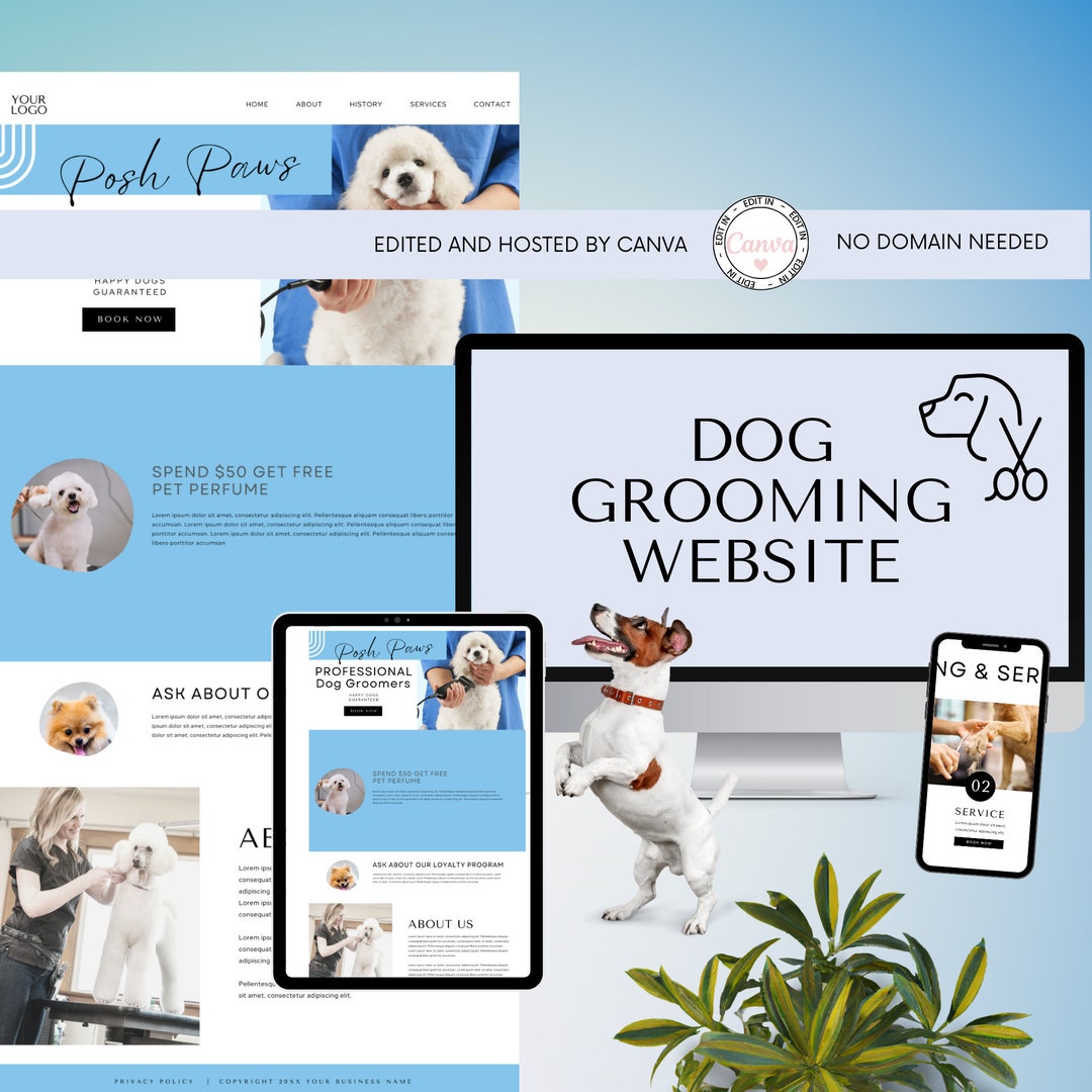 Canva site for Small Business, Dog Grooming Service  Page, Dog