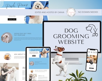 Canva Website for Small Business, Dog Grooming Service Web Page, Dog Groomer Website |Canva Website Template for Service Providers