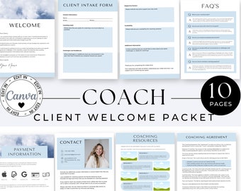 Client Welcome Packet Template, Coaching Intake Forms, Onboard Forms Canva Template