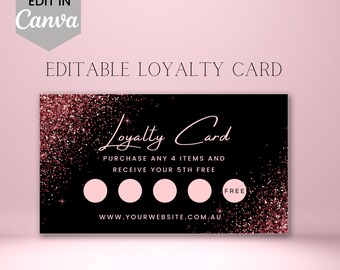 Black Business Loyalty Card, Beauty Salon Business Card, Esthetician, Nail Tech, Lash Tech, Hair Stylist, Black and Pink Glitter