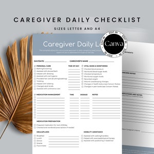 Daily Checklist for Elderly Care, Editable Caregiver Printable Record Sheet, Shift Changeover, Continuity of Care Form Assisted Living Form