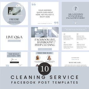 Facebook Post Templates for Cleaning Service, Social Media Post Templates Pack for Cleaning Business, Editable Brand Covers, Canva Edit