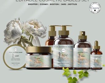 Cosmetic Bottle Labels Templates, Skincare Sticker Labels for Beauty Branding, DIY Cosmetic Branding, Editable in Canva
