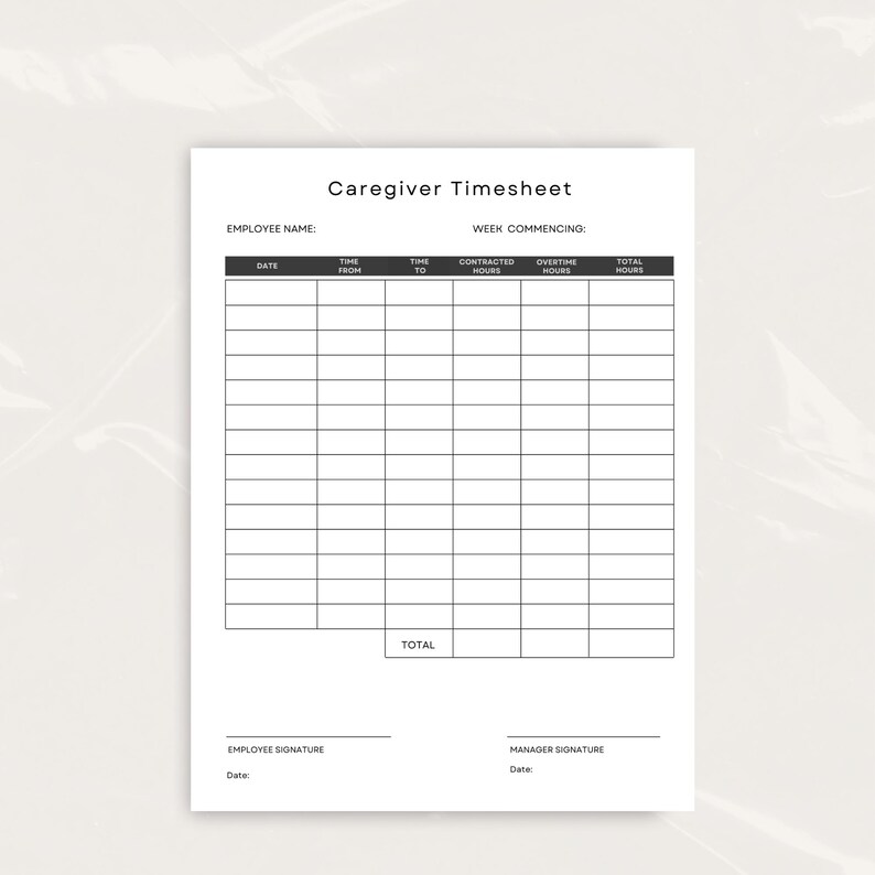 Home Care Timesheets and Caregiver Checklist Plan of Care, Editable ...