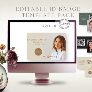 Editable Canva Badge Template, ID Badge Template, Salon Identity Card to Customize and Print on Canva, Employee Photo ID to edit & Download