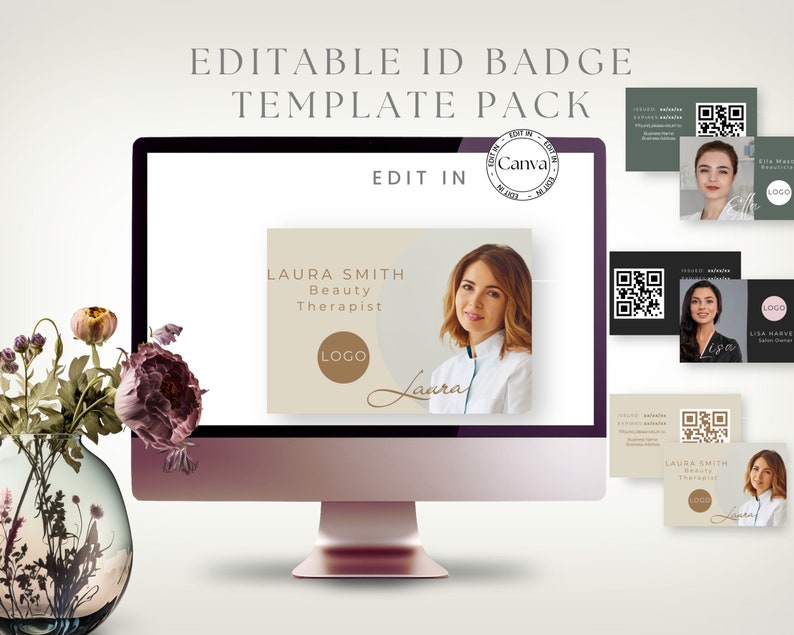 Editable Canva Badge Template, ID Badge Template, Salon Identity Card