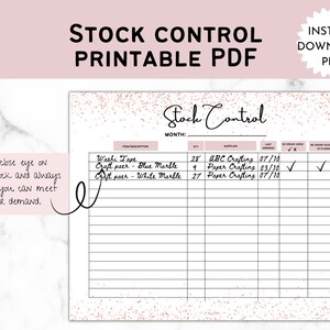 Stock Control Template, Inventory Management PDF Printable Record Sheet ...