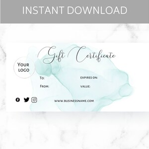 Gift Certificate Template. Add your logo. Editable digital download.