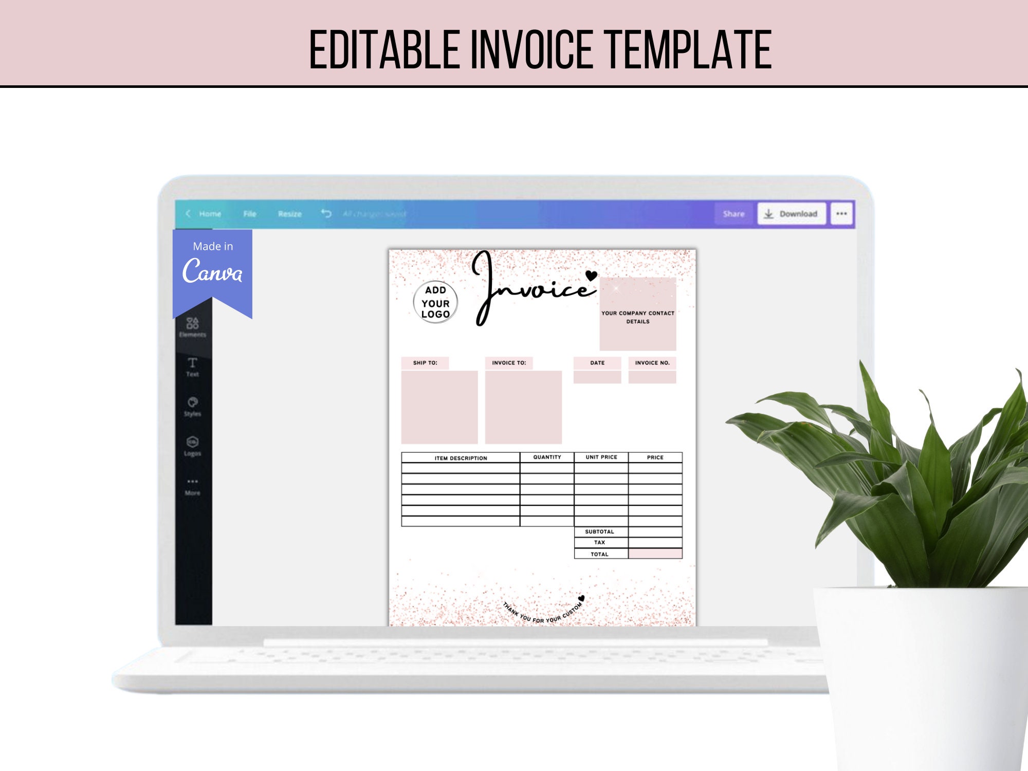 Editable Business Invoice Template, Customizable and Printable Business ...
