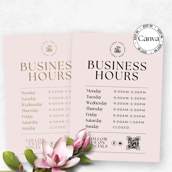 Business Hours Sign Template, Salon Opening Times Window Display, Small Business Store Front Sign, Canva Template