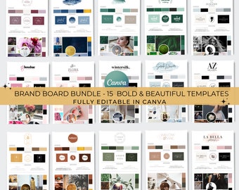 Brand Board Template Pack, Branding DIY Package, Mood Board Kit, DIY Logo Designs, 15 Editable Canva Templates,