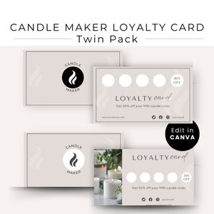 Modelo de cartão de fidelidade para fabricante de velas, cartão de recompensa do cliente, cartão de desconto, cartão de cliente valioso, cartão de fidelidade editável Canva, adicionar um logotipo, CMB