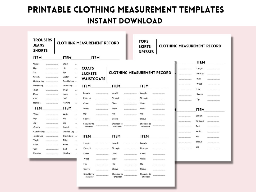 Printable Clothing Measurement Template | Reseller Measuring Record ...