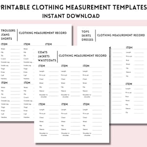 Printable Clothing Measurement Template | Reseller Measuring Record ...