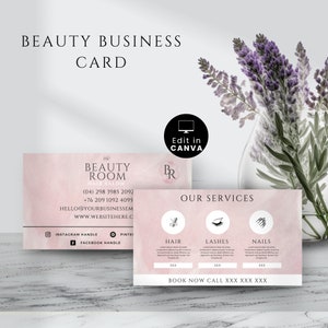 Beauty Salon Business Card Template, Esthetician Business Card, Business Card for Hair Business, Lash Tech and Nail Tech Business, Diy Canva