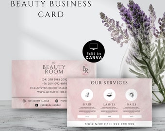 Beauty Salon Business Card Template, Esthetician Business Card, Business Card for Hair Business, Lash Tech and Nail Tech Business, Diy Canva