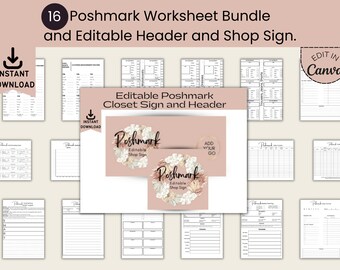 Poshmark Revendeur Bundle, Feuilles de calcul de planificateur imprimables, En-tête modifiable et Enseigne de magasin, Boutique Planner Printables
