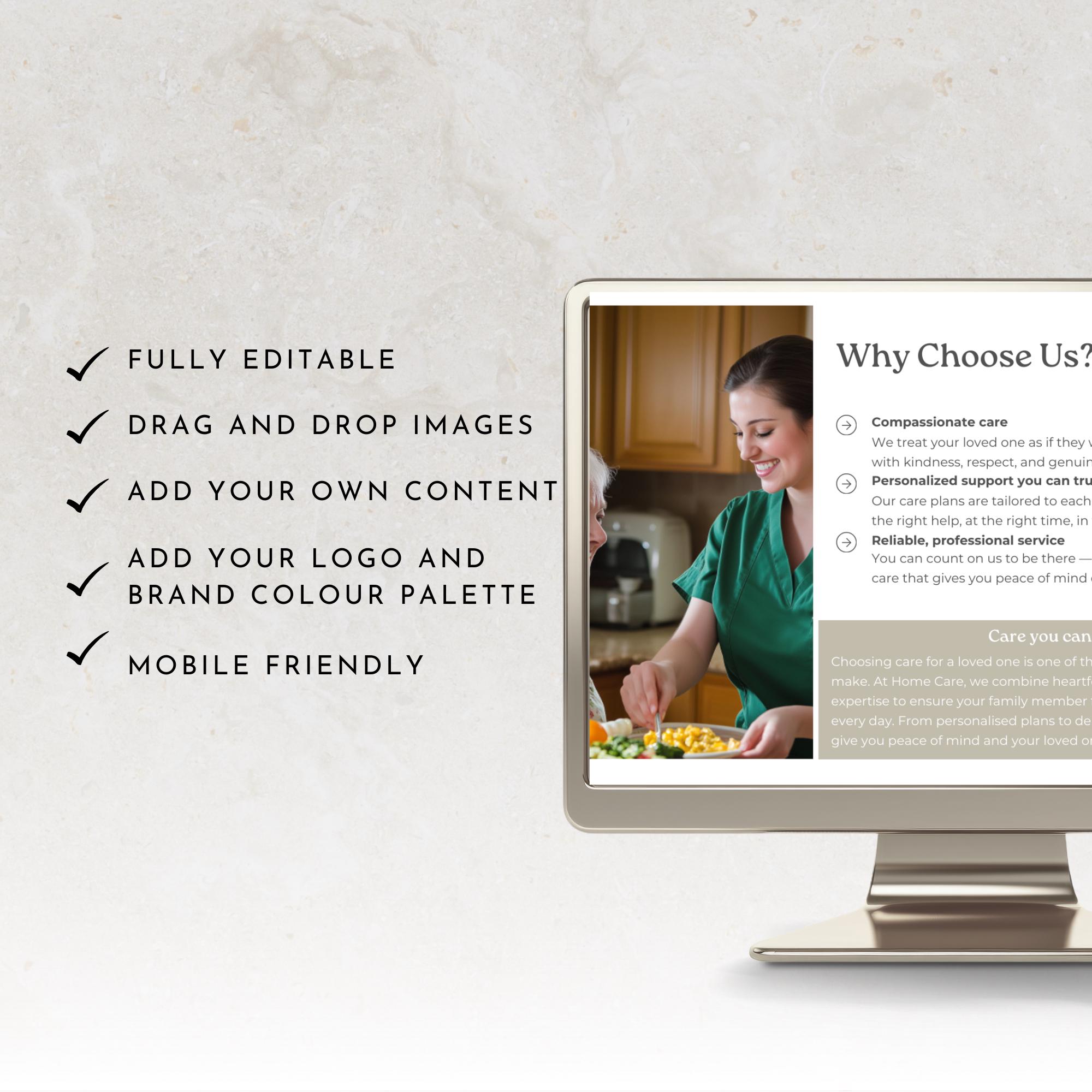 Canva Home Health Care Service Website, Caregiver Business Web Page