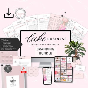 Cake Business Branding Kit, Canva Business Vorlagen für Cake Business Bundle, Care Card, Preisliste, Business Forms und Planer