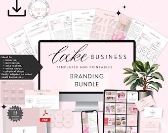 Cake Business Branding Kit, Canva Business Templates for Cake Business Bundle,  Care Card, Price List, Business Forms and Planner