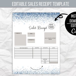 Editable Business Sales Receipt Template, Customizable and Printable Business Template, Instant Download