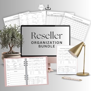 Plantillas de organización de planificadores de revendedores de Poshmark, registros financieros para empresas, folletos personalizables y registros imprimibles de tarjetas de agradecimiento
