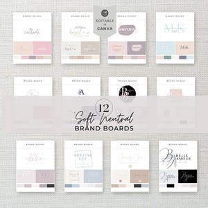 Brand Palette and Logo Pack for Beauty Business Branding, 12 Neutral Logo Designs and Colour Palettes, DIY Logo Templates