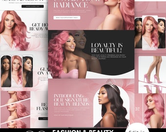 Web Banners for Fashion and Beauty Website, 20 Website Headers, Pink Web Page Banners, Hair Website Banner Kit, Edit in Canva
