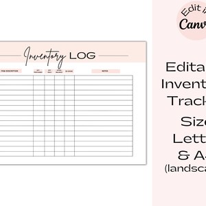 Editable Inventory Tracker, Printable Business Inventory Record Template, Customizable, Instant Download