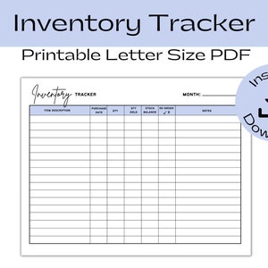 Inventory Tracker Printable, Inventory Template, Inventory Management, Inventory sheet, Product Inventory List