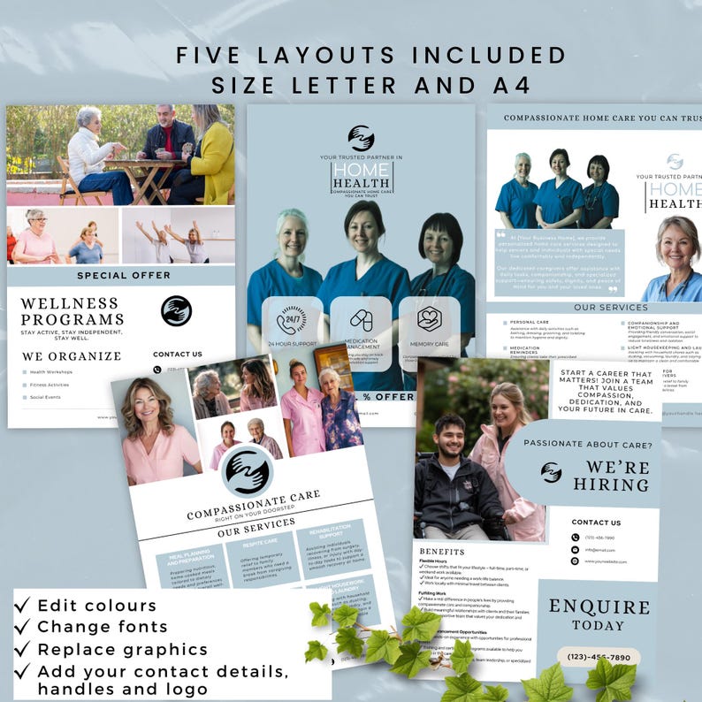 Home Care Service Flyers Pack, Flyers Templates for at Home Caregiver ...