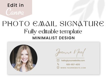 Sjabloon voor e-mailhandtekeningen Canva, aanpassen met foto en logo, e-mailhandtekening met foto, Gmail - gebruik Canva-sjabloon, minimalistische e-mailhandtekening