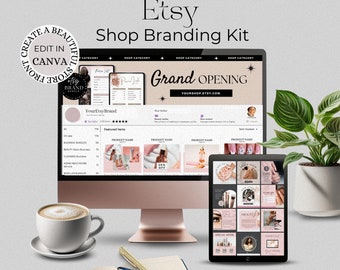 Etsy ショップ ブランディング キット Canva、Etsy リスト テンプレート、Etsy ストア バナー、ブランド ボードとソーシャル 投稿、ブランディング バンドル