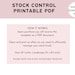 Stock Control Template, Inventory Management PDF Printable Record Sheet ...