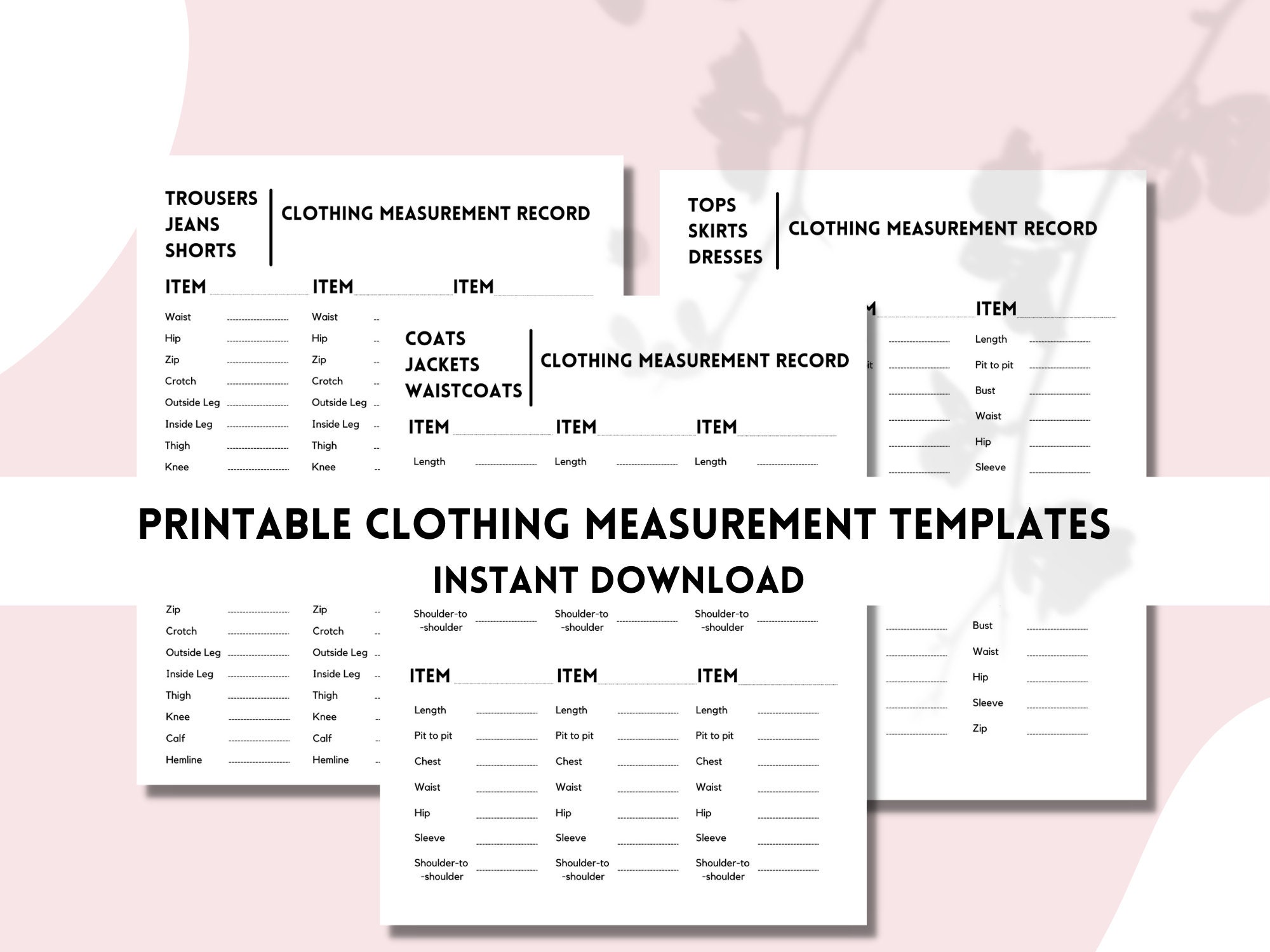 Printable Clothing Measurement Template Reseller Measuring Record