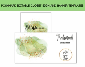 Poshmark Green and Gold Splash Editable Shop Sign and Banner Templates | Customizable Poshmark Closet Signs | Poshmark Branding