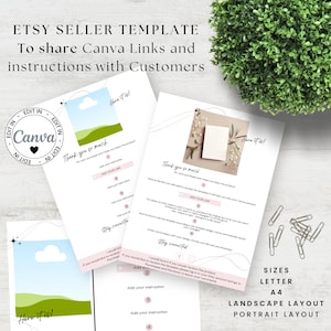 Modèle d&#39;instructions pour la fiche produit Etsy, instructions de montage Canva pour téléchargement numérique Etsy, lien de partage Etsy vers Canva