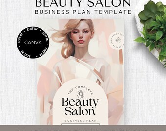May include: A pink and white business plan template for a beauty salon. The cover features a woman with blonde hair and a pink and white background. The text on the cover reads "The Complete Beauty Salon Business Plan". The text at the bottom of the cover reads "28+ Pages | Fully Editable | Includes Sample Text".