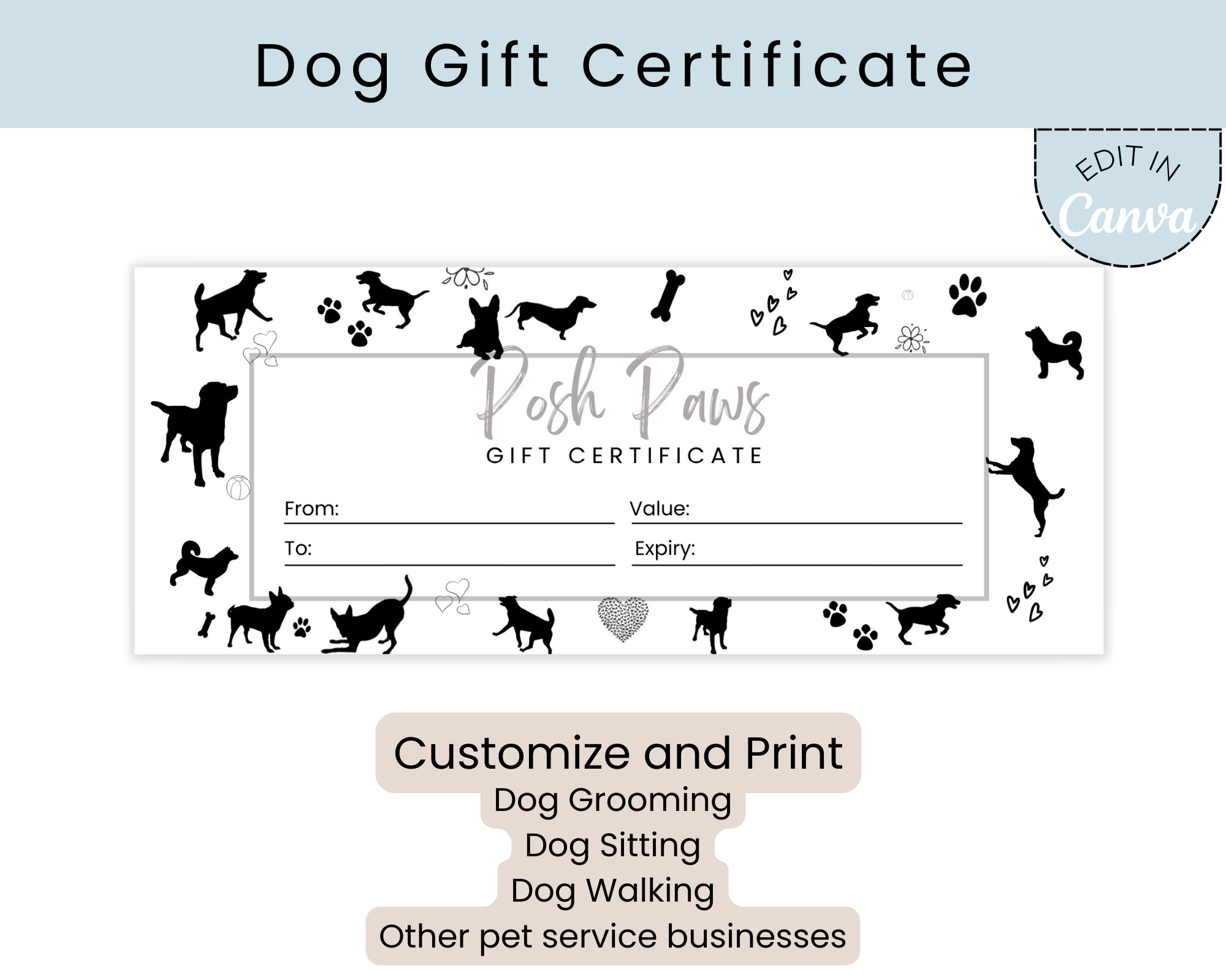 Editable Gift Certificate Template Dog Grooming, Dog Walking, Dog Editable Gift Certificate Template Dog Grooming, Dog Walking, Dog