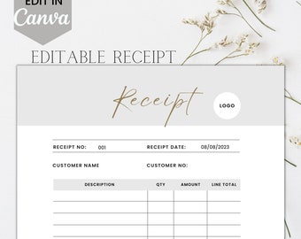 Editable Business Sales Receipt Template, Customizable and Printable Business Template, Instant Download