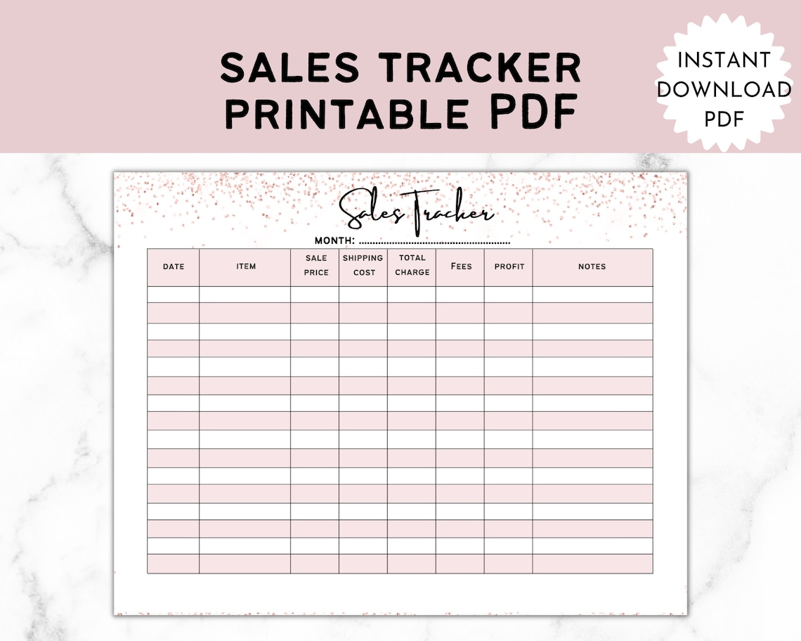 Sales Tracker Printable Template, Sales Log, Sale Profits Tracker