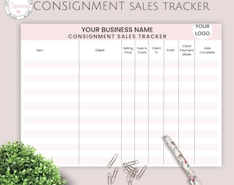 Consignment Sales Tracker Template, Editable Reseller Consignment Log Template, Canva Template