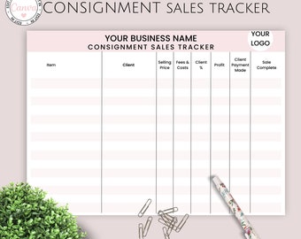 Consignment Sales Tracker Template, Editable Reseller Consignment Log Template, Canva Template