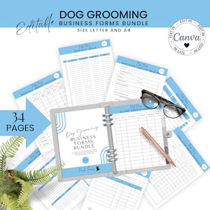 Editable Dog Grooming Business Form Bundle, Dog Groom Service Branding Pack, Edit and Print Canva Templates, Branding Kit