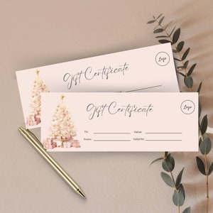 Plantilla de certificado de regalo de salón de belleza personalizable para la temporada navideña, vale de regalo imprimible para salón de uñas o tecnología de pestañas, agregue su logotipo