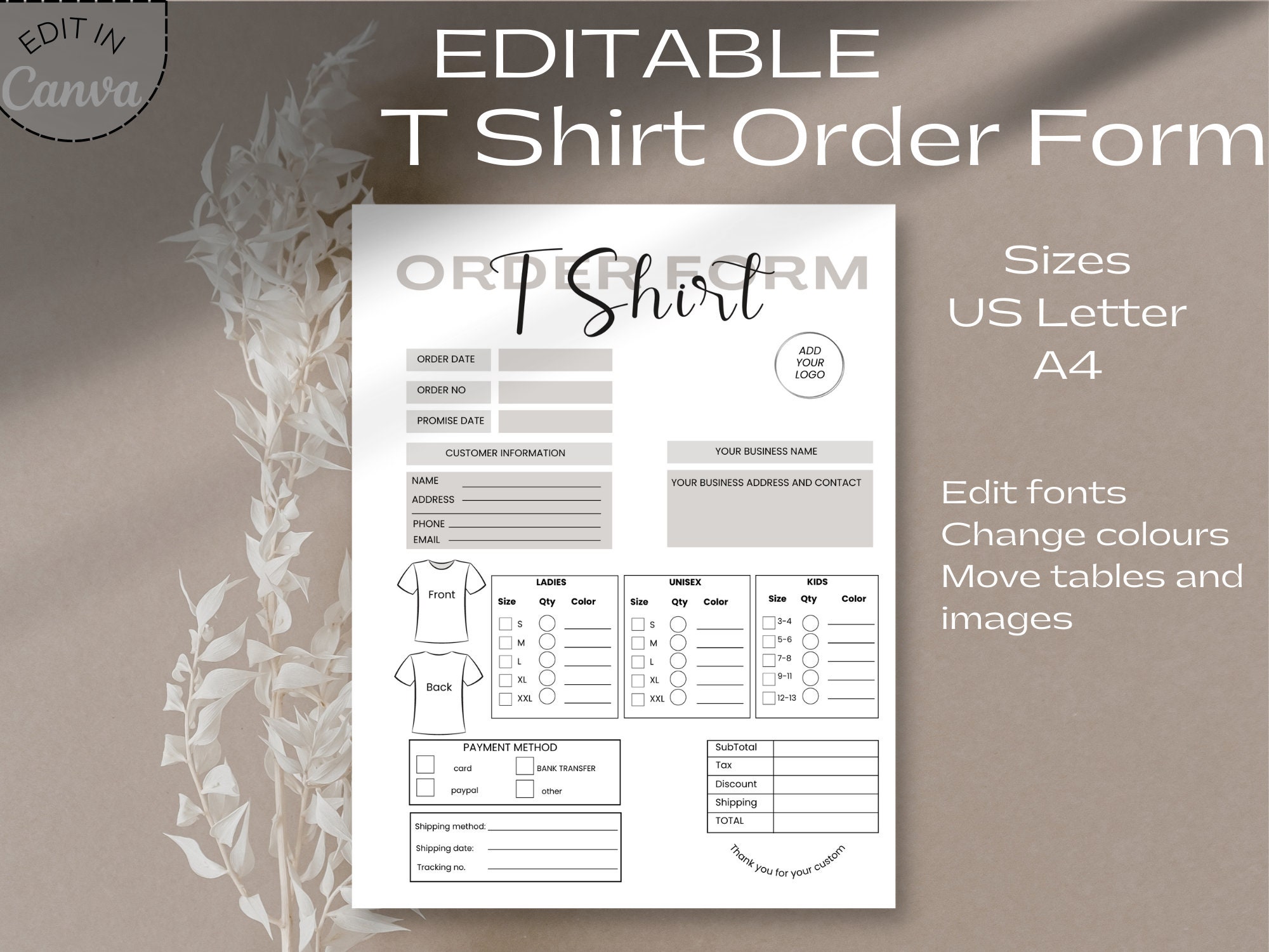 T-shirt Order Form Template, Editable T Shirt Order Form Canva Template ...
